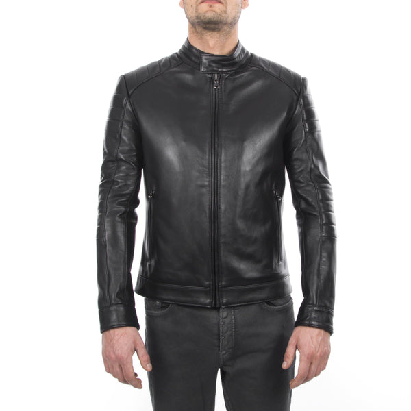Italian handmade Men black high quality Lamb lambskin grenuine leather biker jacket slim fit