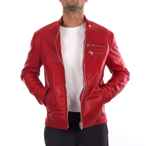 Italian handmade Fantastic slim fit Men soft genuine lambskin leather jacket color RED