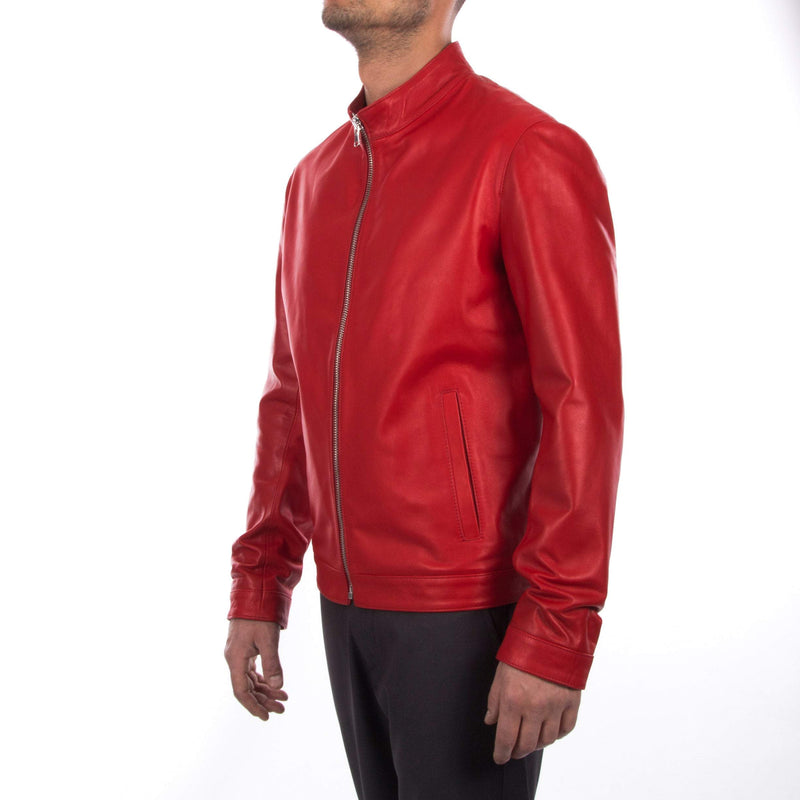 Italian handmade Fantastic slim fit Men soft genuine lambskin leather simple jacket color RED