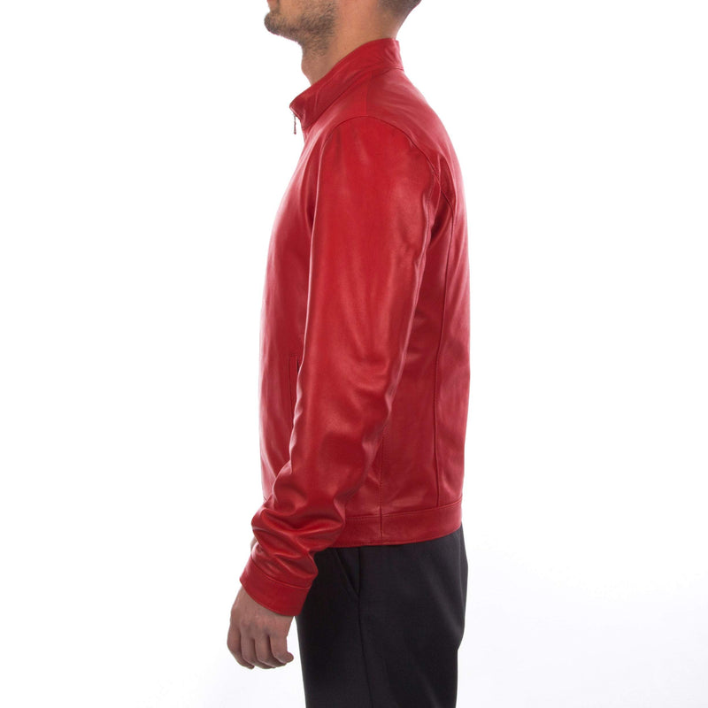 Italian handmade Fantastic slim fit Men soft genuine lambskin leather simple jacket color RED