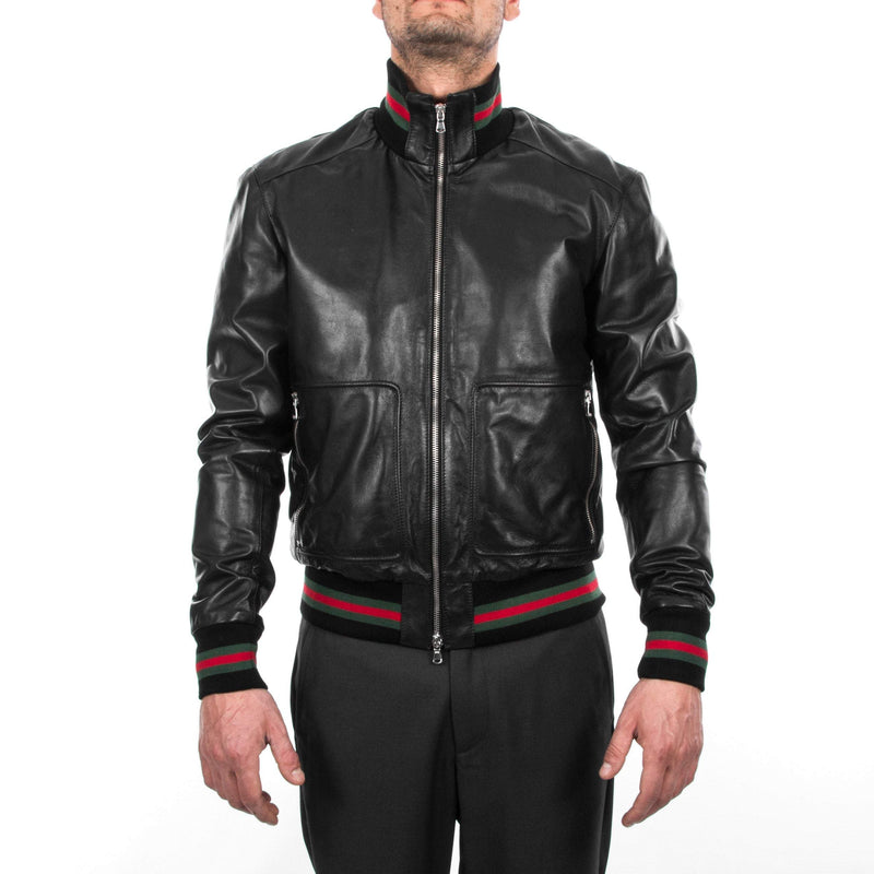 Italian handmade Men soft genuine lambskin Bomber leather jacket color Black S to XL