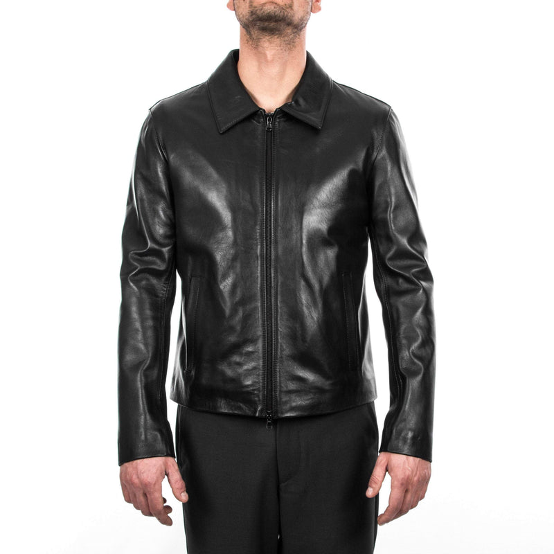 Italian handmade Men genuine lambskin leather jacket slim fit BLACK