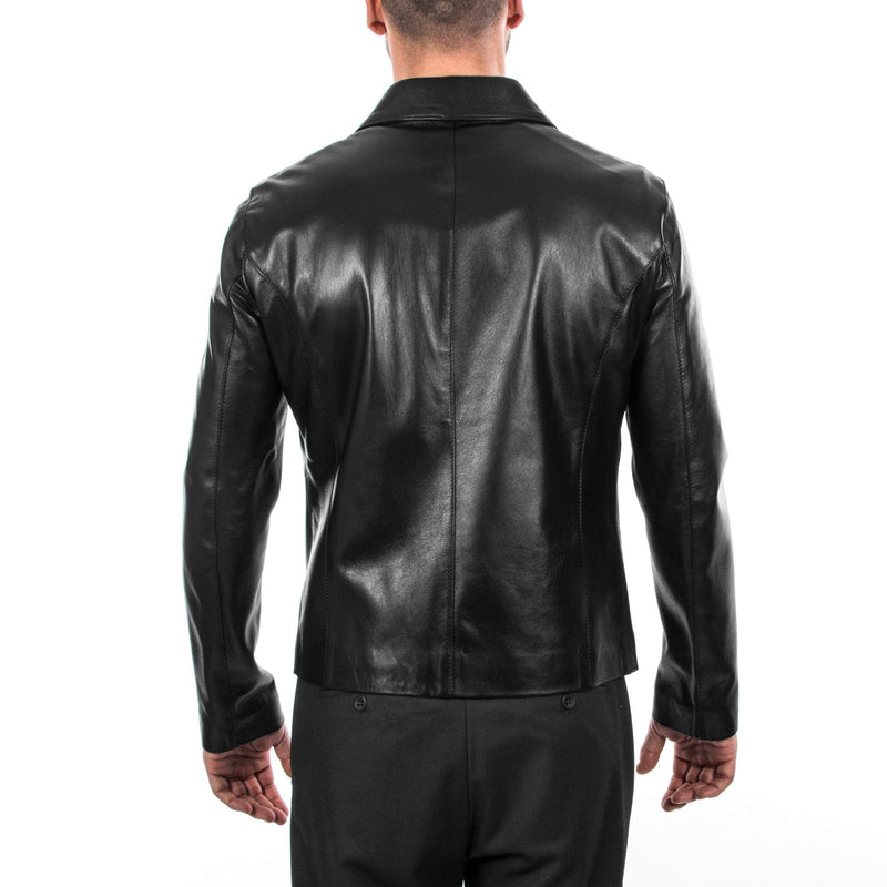 Italian handmade Men genuine lambskin leather jacket slim fit BLACK