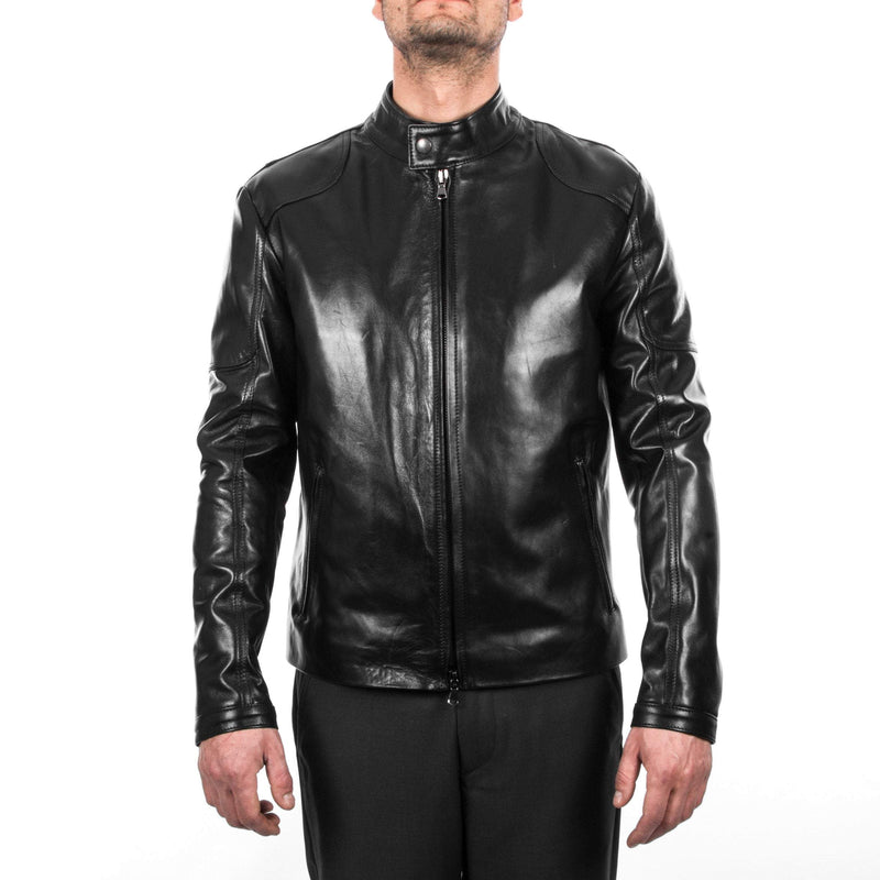 Italian handmade Men black Lamb lambskin grenuine leather biker jacket slim fit XS to 2XL