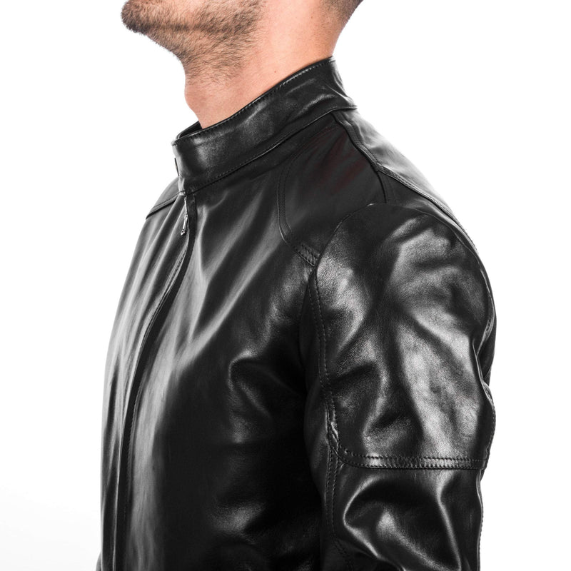 Italian handmade Men black Lamb lambskin grenuine leather biker jacket slim fit XS to 2XL