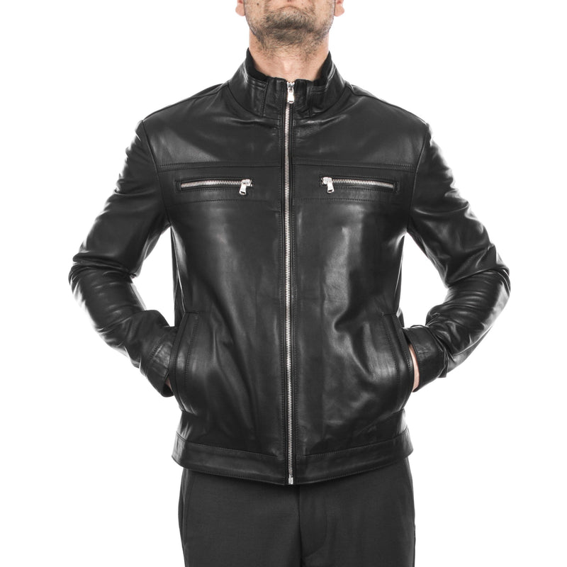 Italian handmade Men soft genuine lambskin leather jacket color Black S to 3XL
