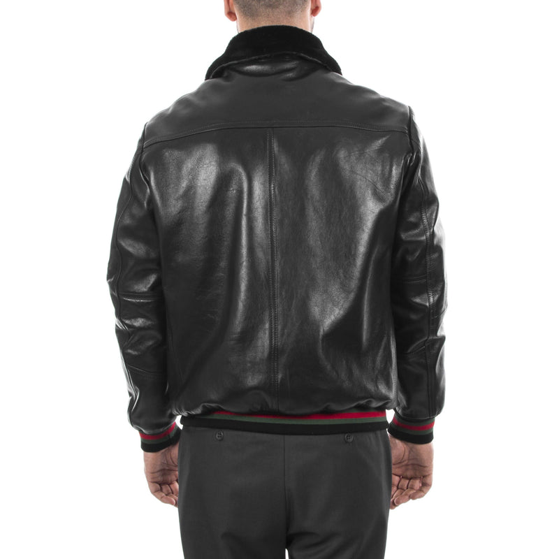 Italian handmade Men genuine lambskin Bomber leather jacket removable fur comfortable fit collar color Black S to 2XL