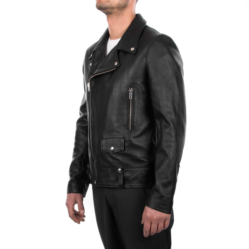 Italian handmade Men genuine lambskin leather biker jacket slim fit color black silver hardware S to 2XL