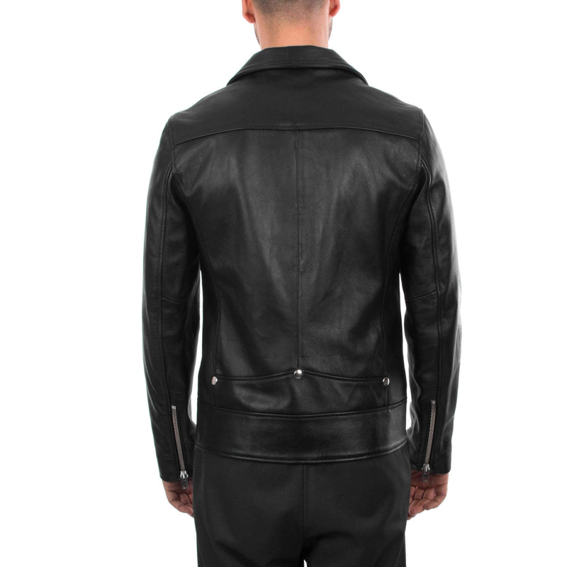 Italian handmade Men genuine lambskin leather biker jacket slim fit color black silver hardware S to 2XL