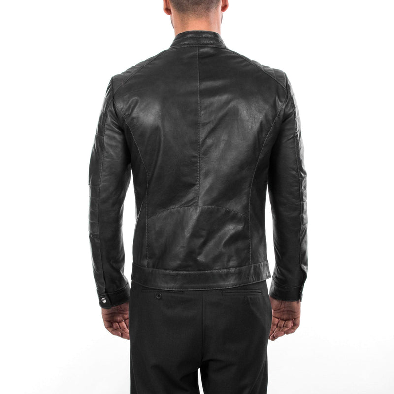 Italian handmade Men Petrol grey distressed Lamb lambskin grenuine leather biker jacket slim fit