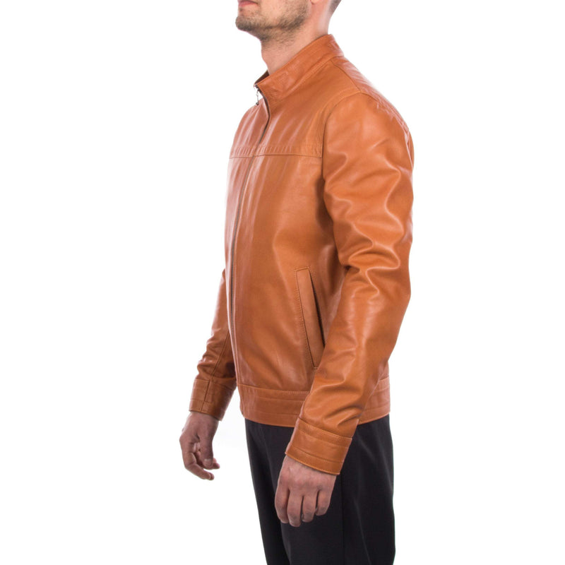 Italian handmade Men genuine lambskin leather jacket Casual fit color Tan S to 3XL