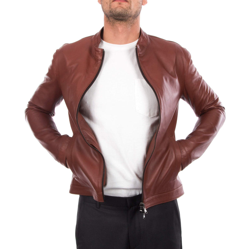 Italian handmade Fantastic slim fit Men soft genuine lambskin leather jacket color  BROWN S to 2XL