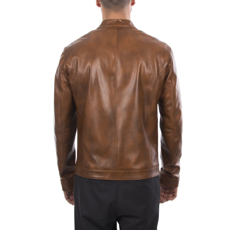 Italian handmade Fantastic slim fit Men soft genuine lambskin leather jacket color tan brown distressed S to 2XL