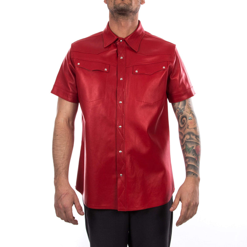 Italian handmade Men soft genuine lambskin leather shirt color RED S to XL