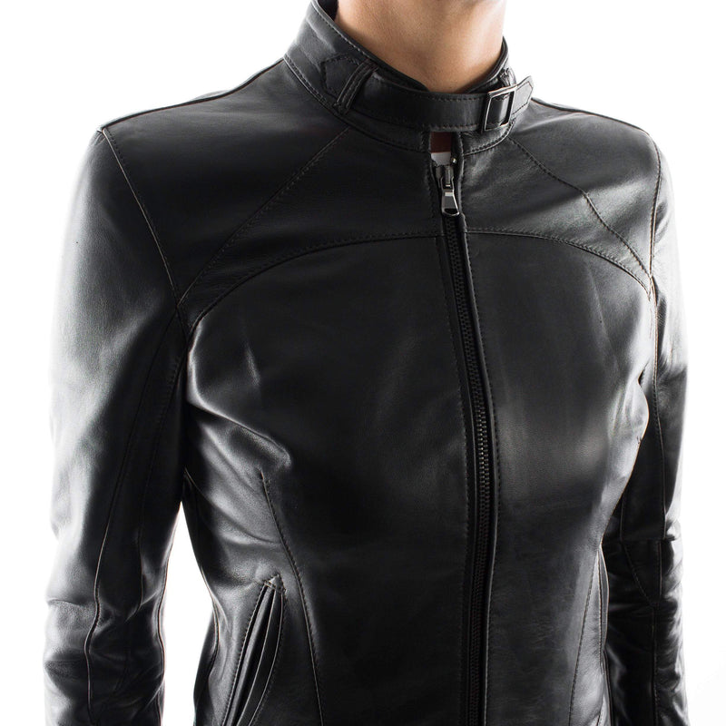 Italian handmade Women soft genuine lambskin leather jacket slim fit color Black