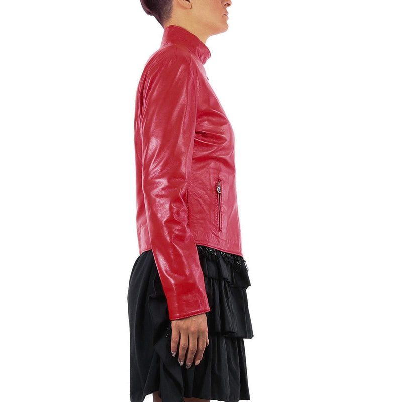 Italian handmade Women soft genuine lambskin leather fitted jacket slim fit color Red