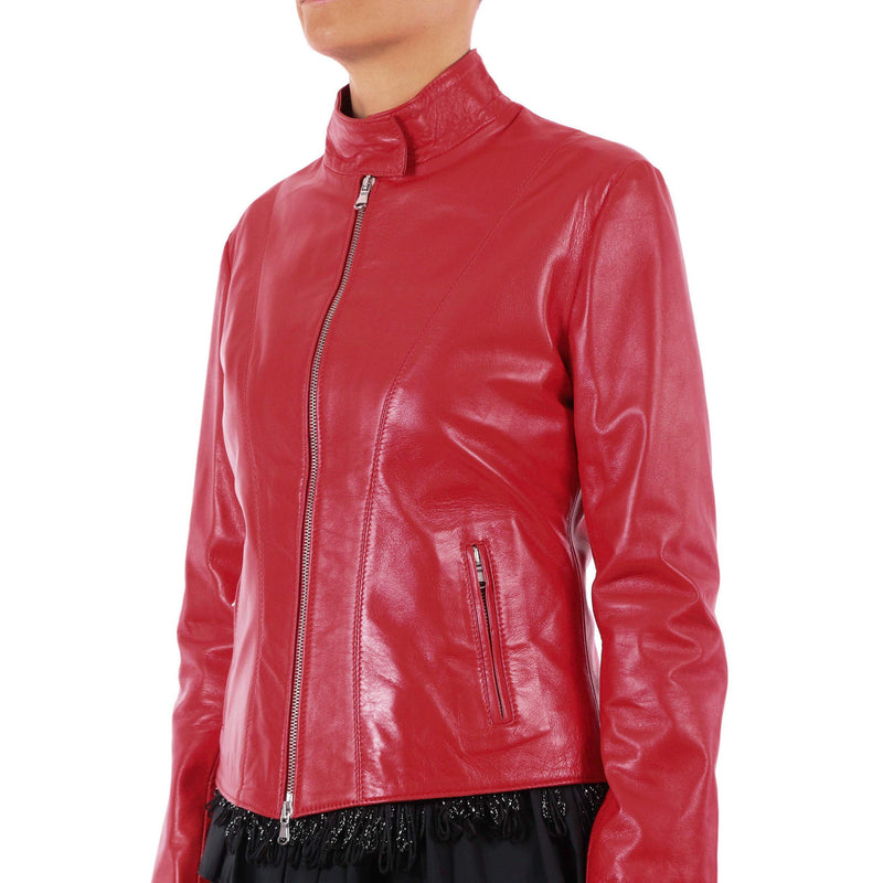 Italian handmade Women soft genuine lambskin leather fitted jacket slim fit color Red