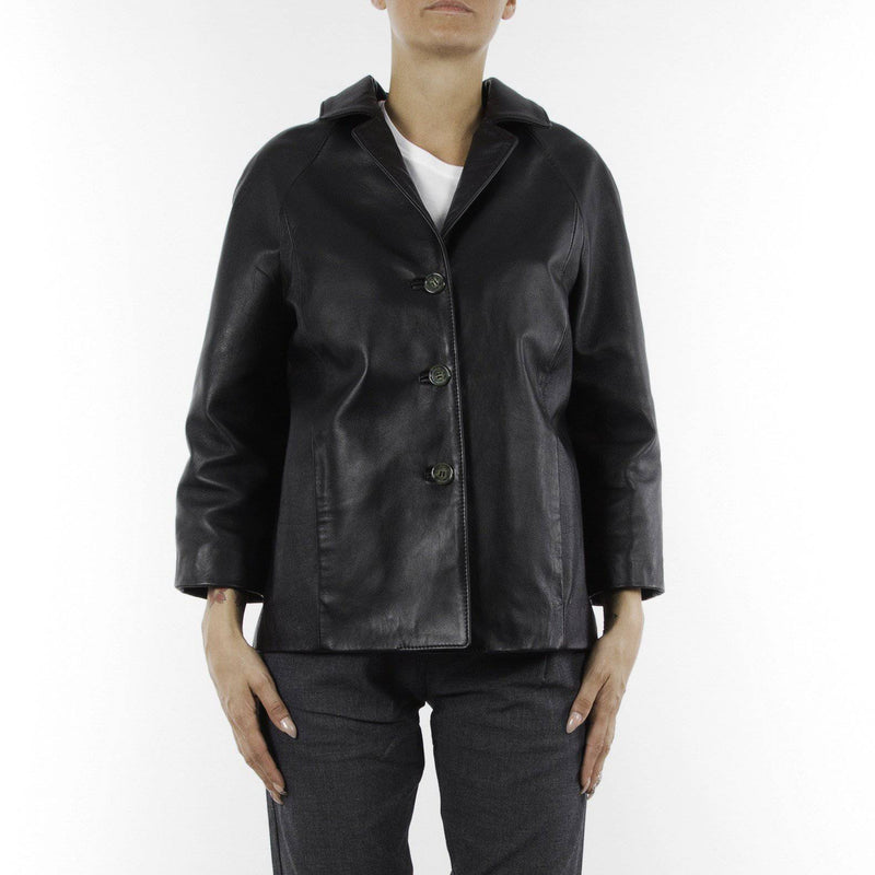 Italian handmade Women genuine lambskin leather jacket color Black size M
