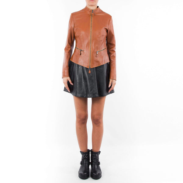 Italian handmade Women soft genuine lambskin leather jacket color Tan