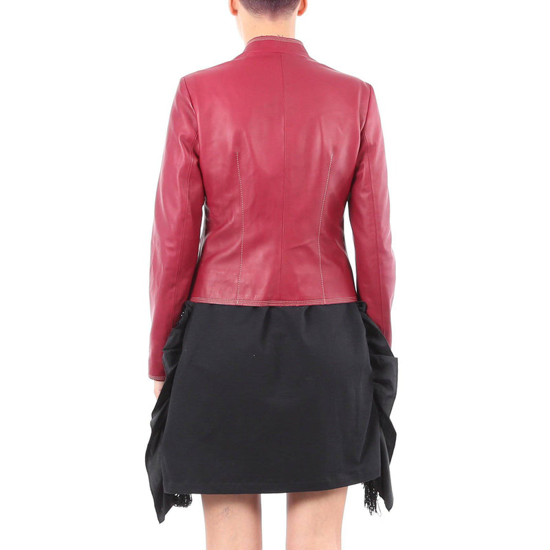 Italian handmade Women soft genuine lambskin leather jacket color Red Wine