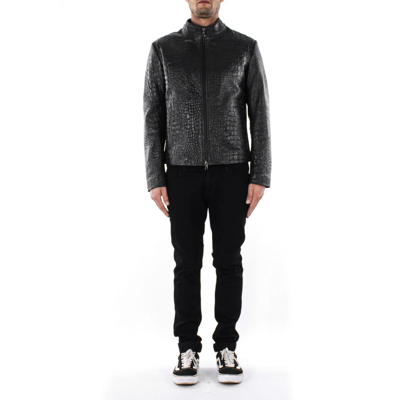 Matte Black Good Finished Real Crocodile/Alligator Leather Jacket