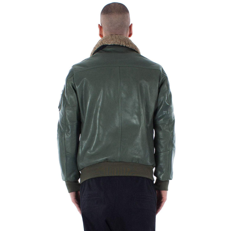Italian handmade Men aviator Bomber genuine leather jacket comfortable fit olive green sheepskin fur collar