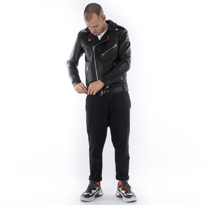 Men's Genuine Lambskin Leather Biker Jacket – Black Slim Fit, Full Zip, FZ Brand