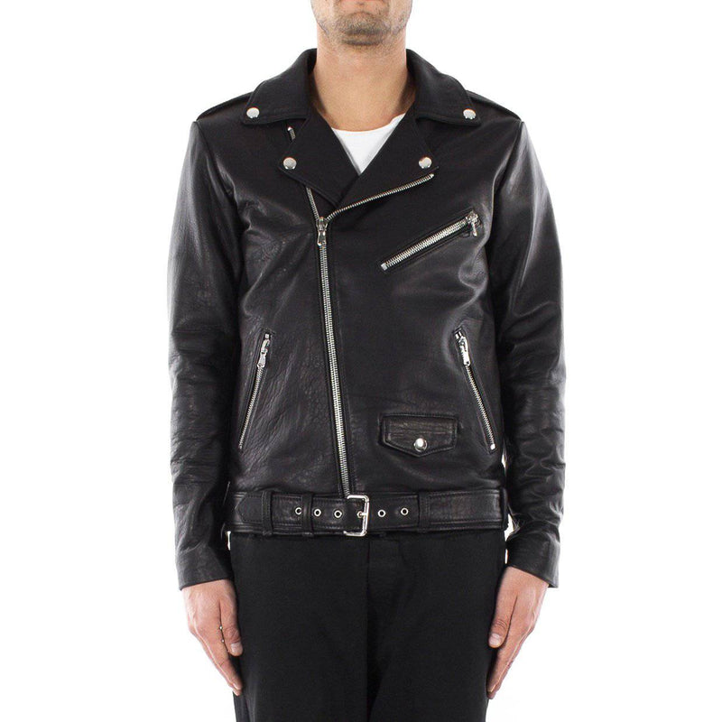 Italian handmade Men genuine lambskin leather biker jacket slim fit Black