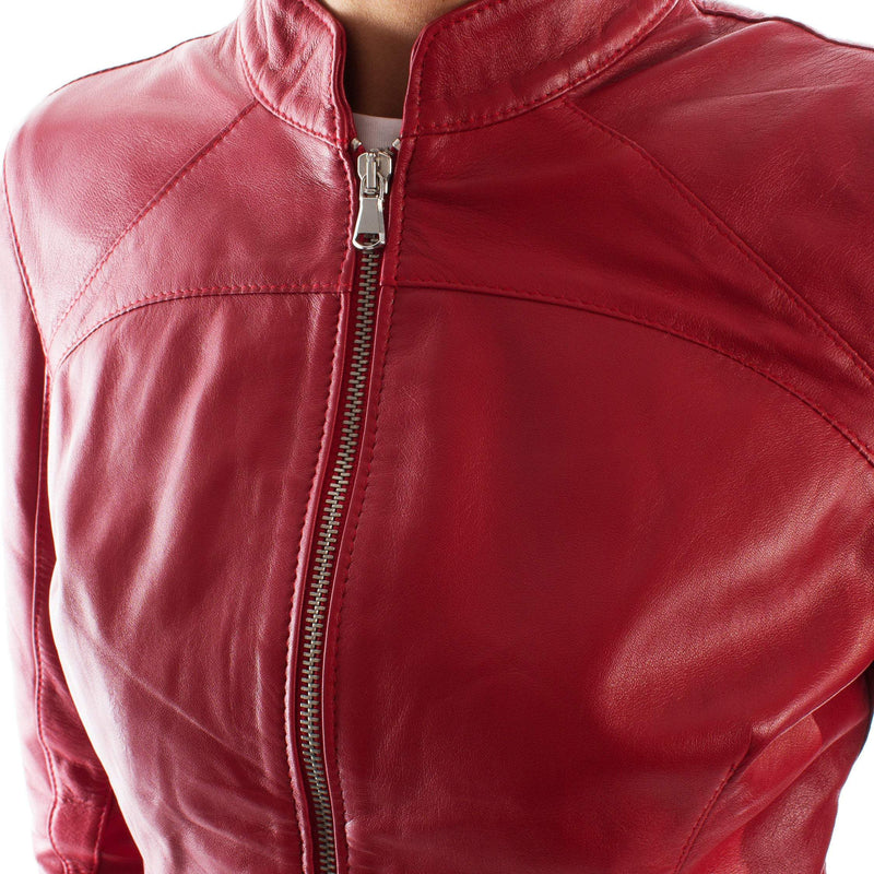 Italian handmade Women soft genuine lambskin leather jacket slim fit color Red