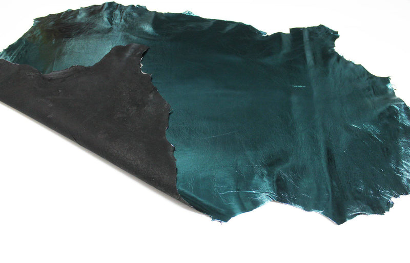 METALLIC TEAL petrol blue Italian genuine Lambskin Lamb Sheep leather skins hides