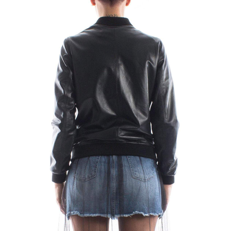 Italian handmade Women soft genuine lambskin leather bomber jacket Black