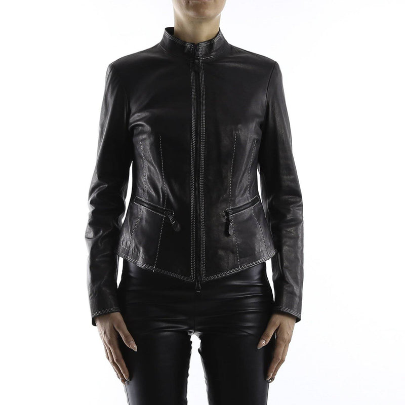 Italian handmade Women soft genuine lambskin leather jacket color black