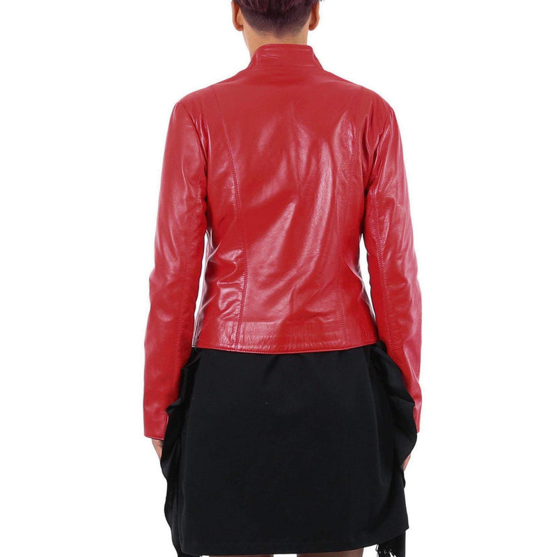 Italian handmade Women soft genuine lambskin leather fitted jacket slim fit color Red