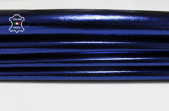 Dark blue metallic Italian lambskin leather skins from Italianskins, showcasing smooth, shiny, high-quality lambskin texture.