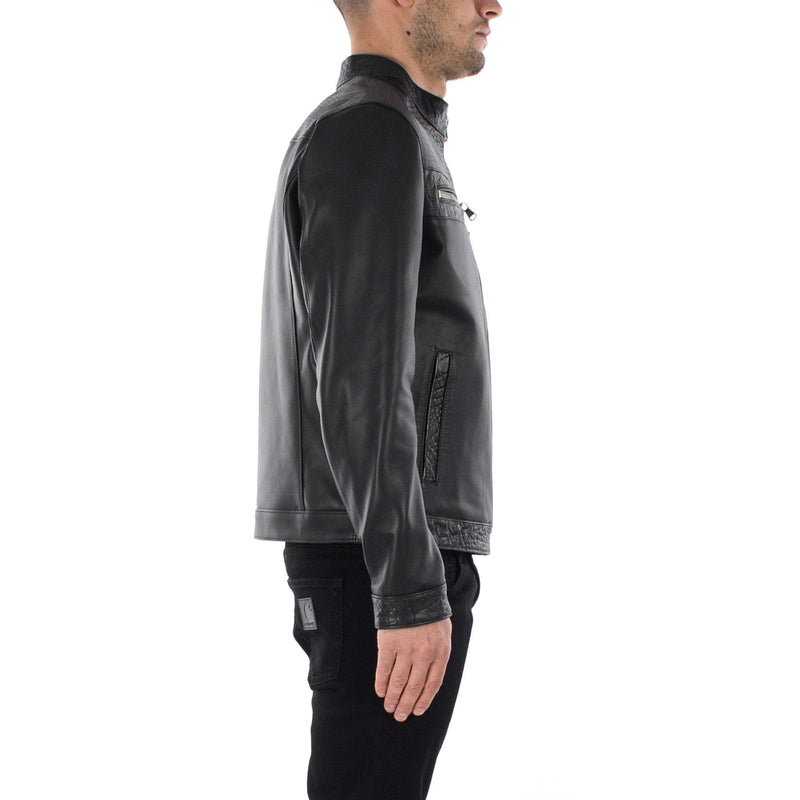 Italian handmade Men genuine lambskin leather jacket color 3 kind of black Black SMOOTH, WOVEN,CROCODILE Embossed