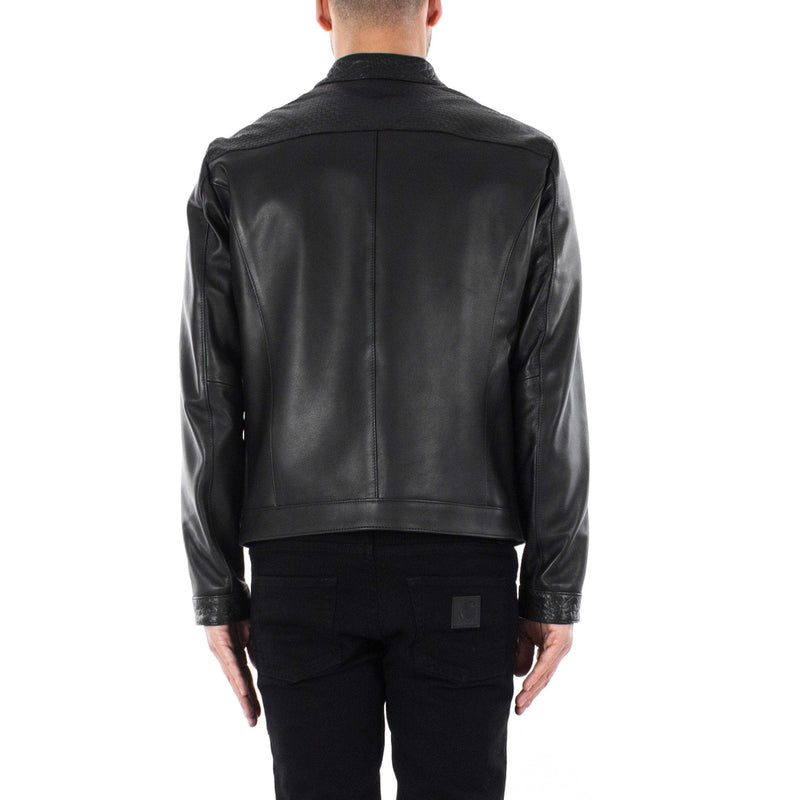 Italian handmade Men genuine lambskin leather jacket color 3 kind of black Black SMOOTH, WOVEN,CROCODILE Embossed