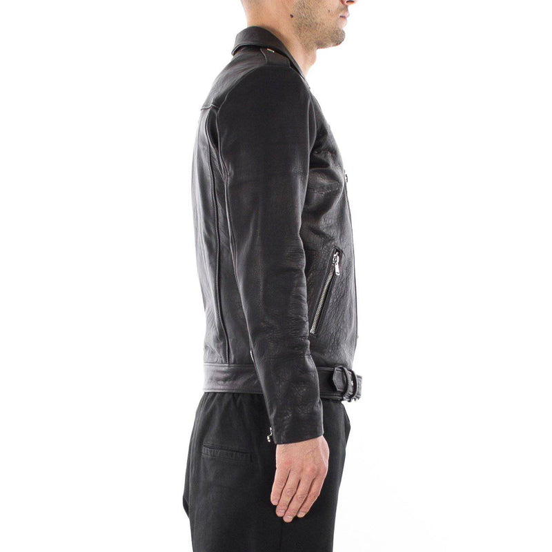 Italian handmade Men genuine lambskin leather biker jacket slim fit Black