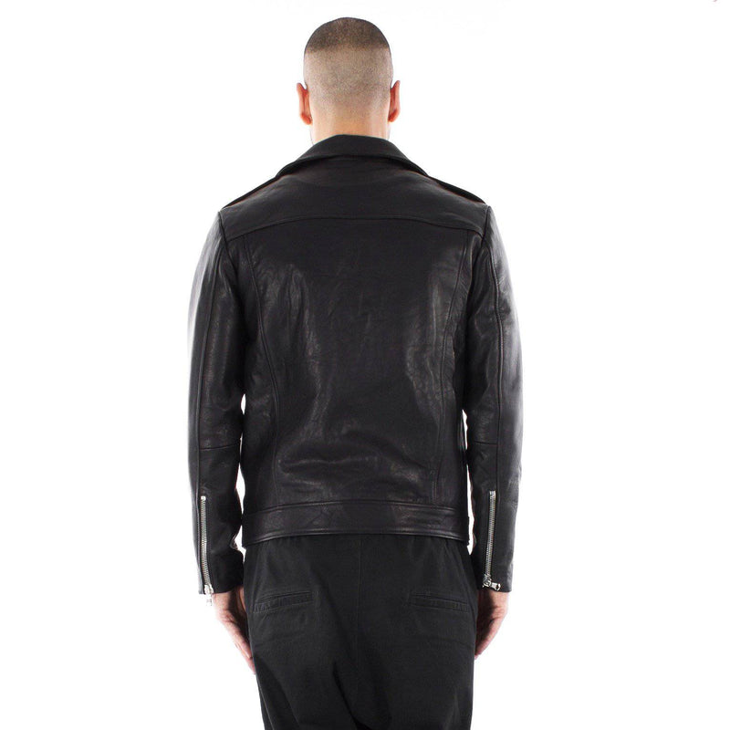 Italian handmade Men genuine lambskin leather biker jacket slim fit Black