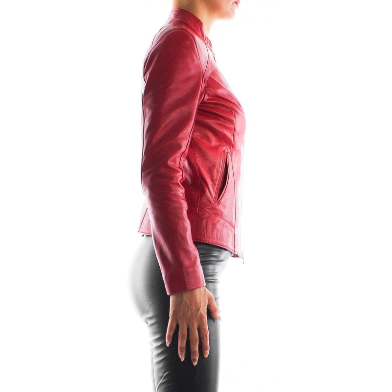 Italian handmade Women soft genuine lambskin leather jacket slim fit color Red