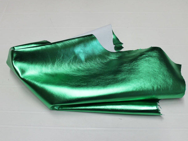 METALLIC EMERALD GREEN Italian lambskin lamb sheep leather material for sewing 12 skins hides 80-90sqf0.7mm