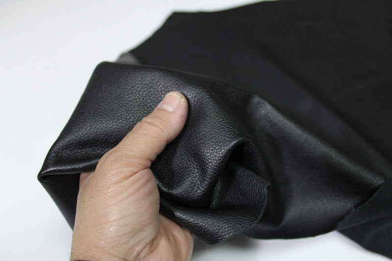 JET BLACK PEBBLE Grainy grain textured Italian genuine Lambskin Lamb Sheep Leather skins hides 0.5mm to 1.2mm