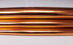 Shiny metallic copper Italian lambskin leather skin from Italianskins, showcasing smooth, luxurious lambskin texture and rich color.