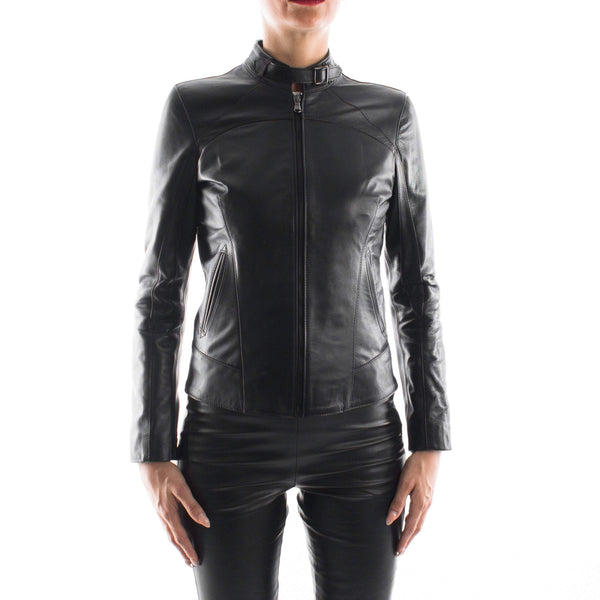 Italian handmade Women soft genuine lambskin leather jacket slim fit color Black