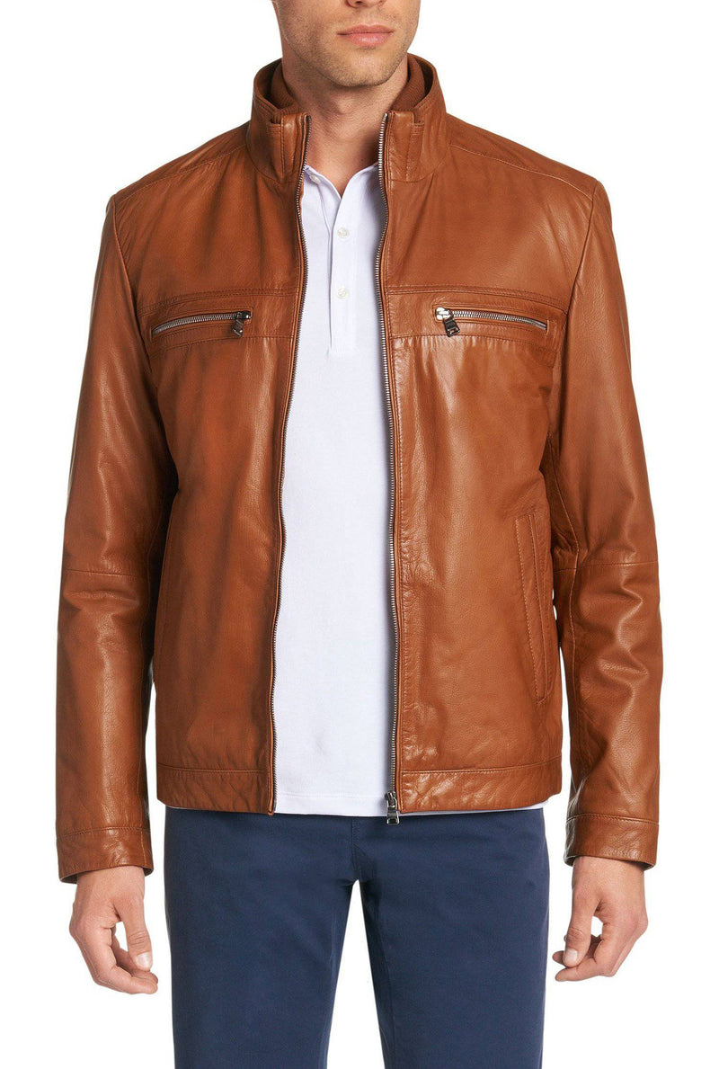 Italian handmade Men soft genuine lambskin leather jacket color tan