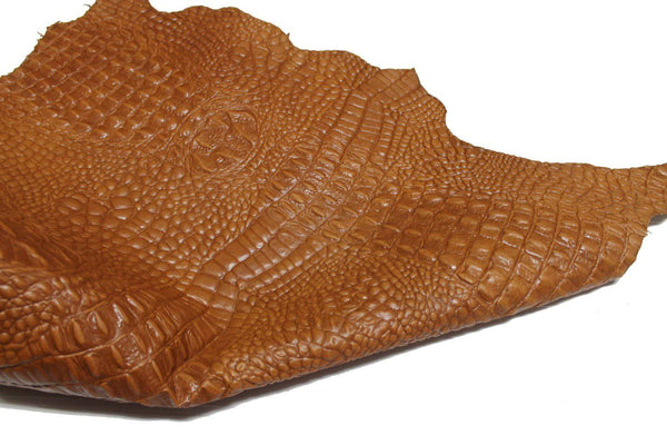 Italian lambskin leather 12 skins hides CROCODILE ALLIGATOR embossed texture on Natural TAN 80-90sqf