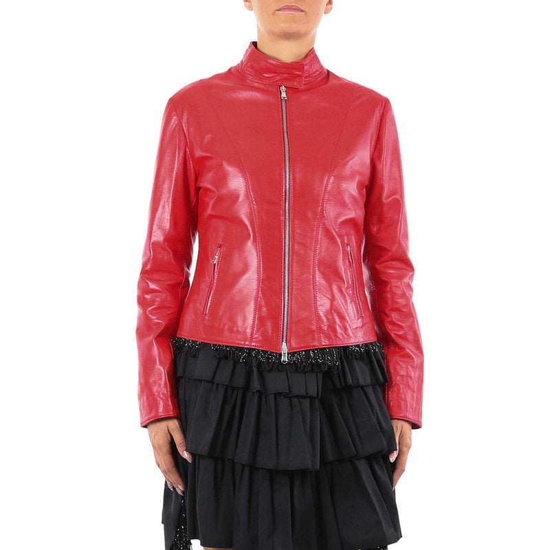 Italian handmade Women soft genuine lambskin leather fitted jacket slim fit color Red