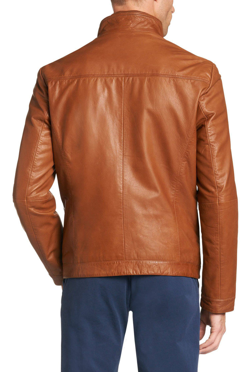 Italian handmade Men soft genuine lambskin leather jacket color tan