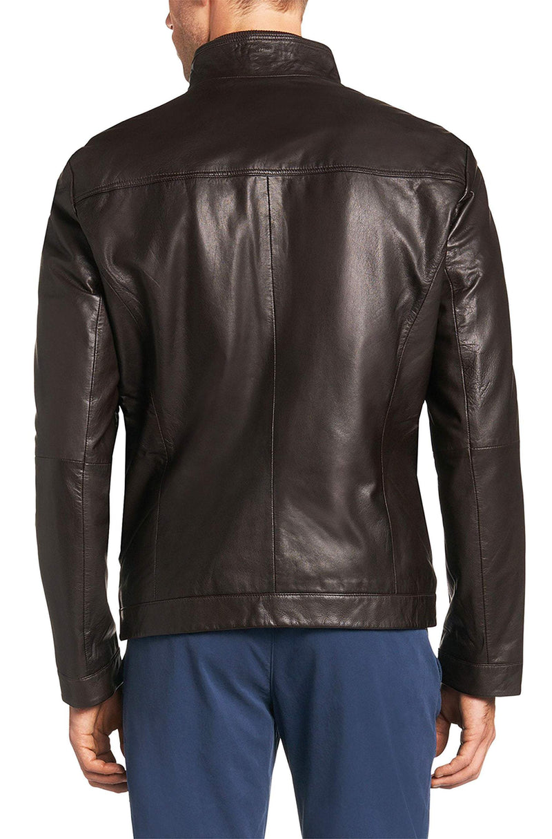 Italian handmade Men soft genuine lambskin leather jacket color Dark Brown