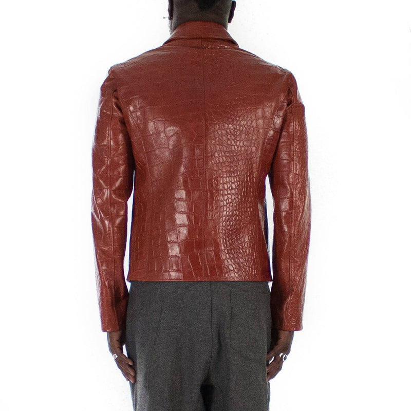 Italian handmade slim fit Men genuine goat leather jacket crocodile cognac brown XS to 2XL