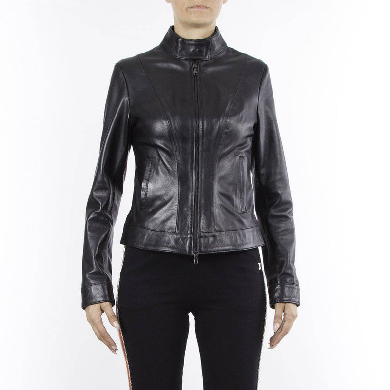 Italian handmade Women soft genuine lambskin leather fitted slim fit jacket color Black